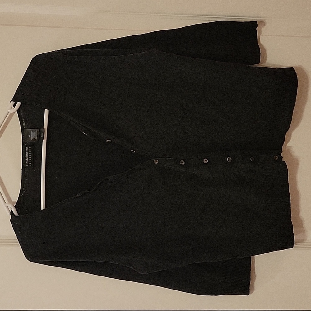Liz Claiborne Vintage Black Cashmere Blend Eyelet Button Down Cardigan